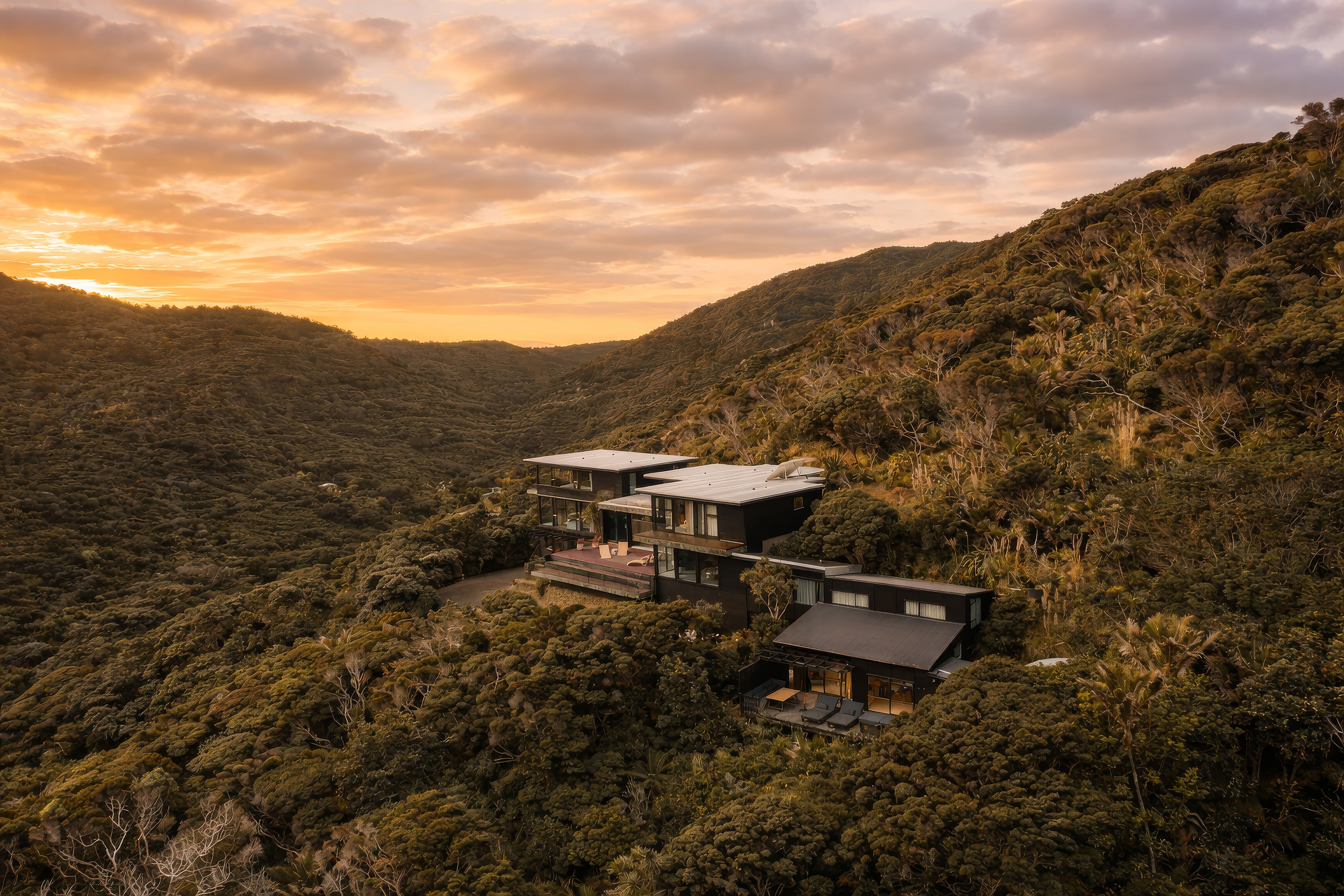 aerial view of New Zealand home exterior and lush surroundings