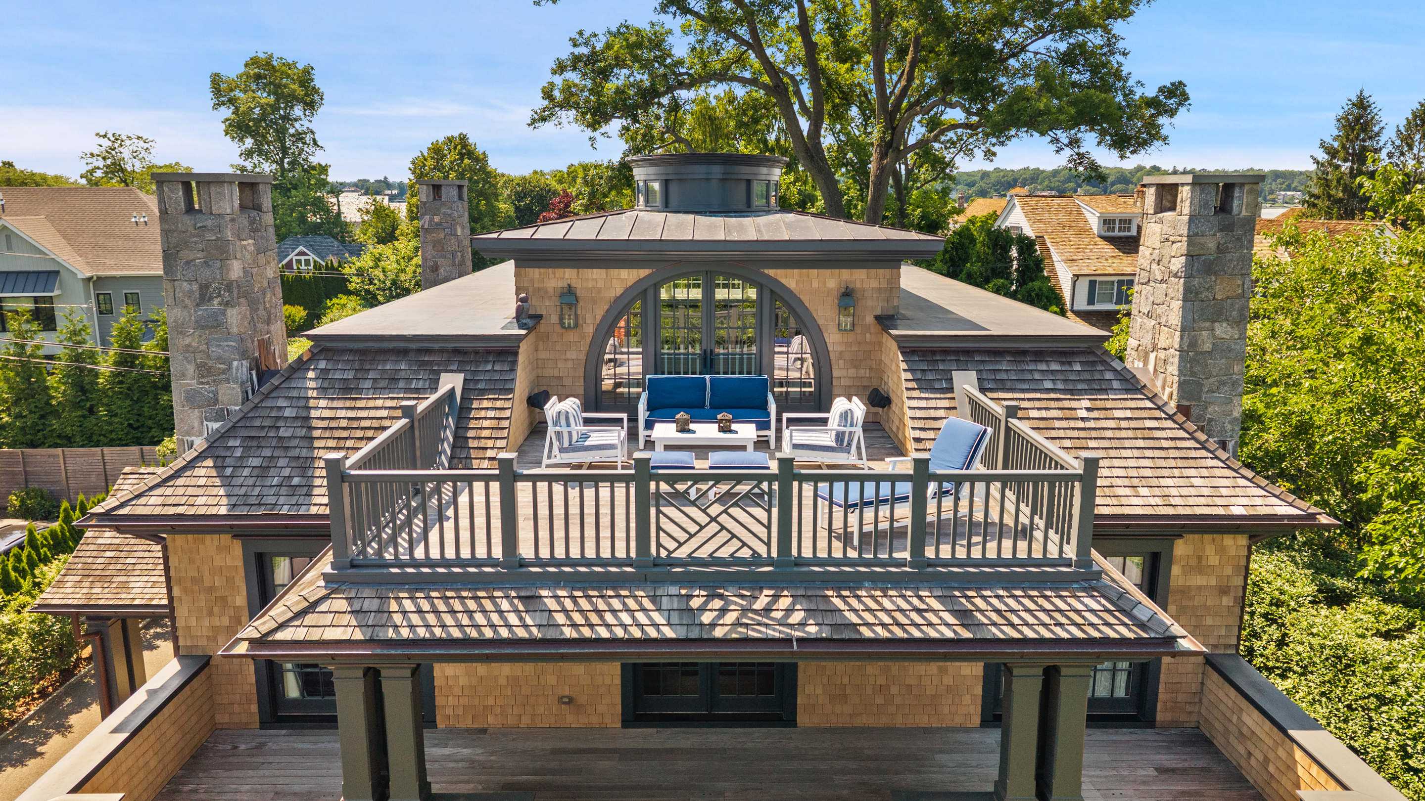 upper-level patio of Greenwich home 