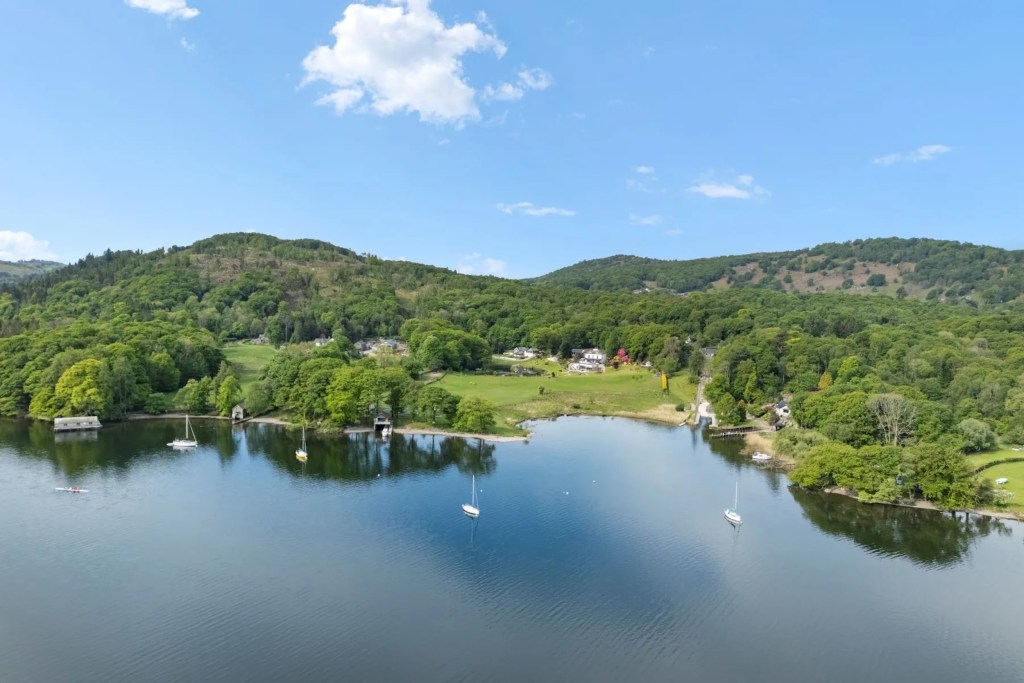waterfront with rolling hills behind in England's Lake District
