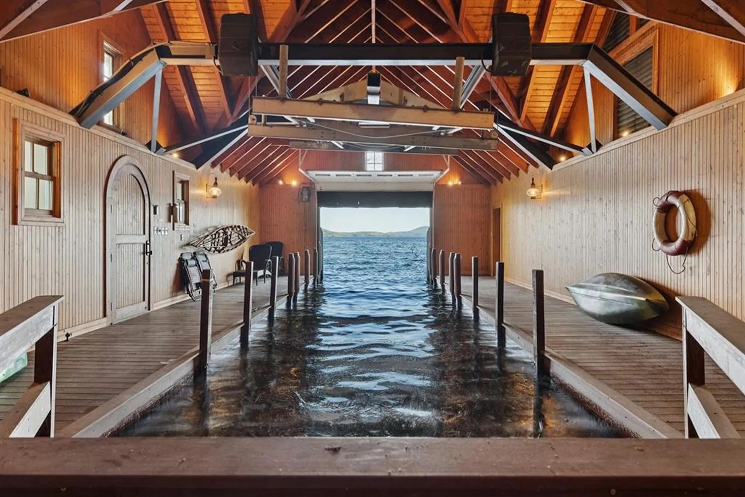 interior of New Hampshire boathouse