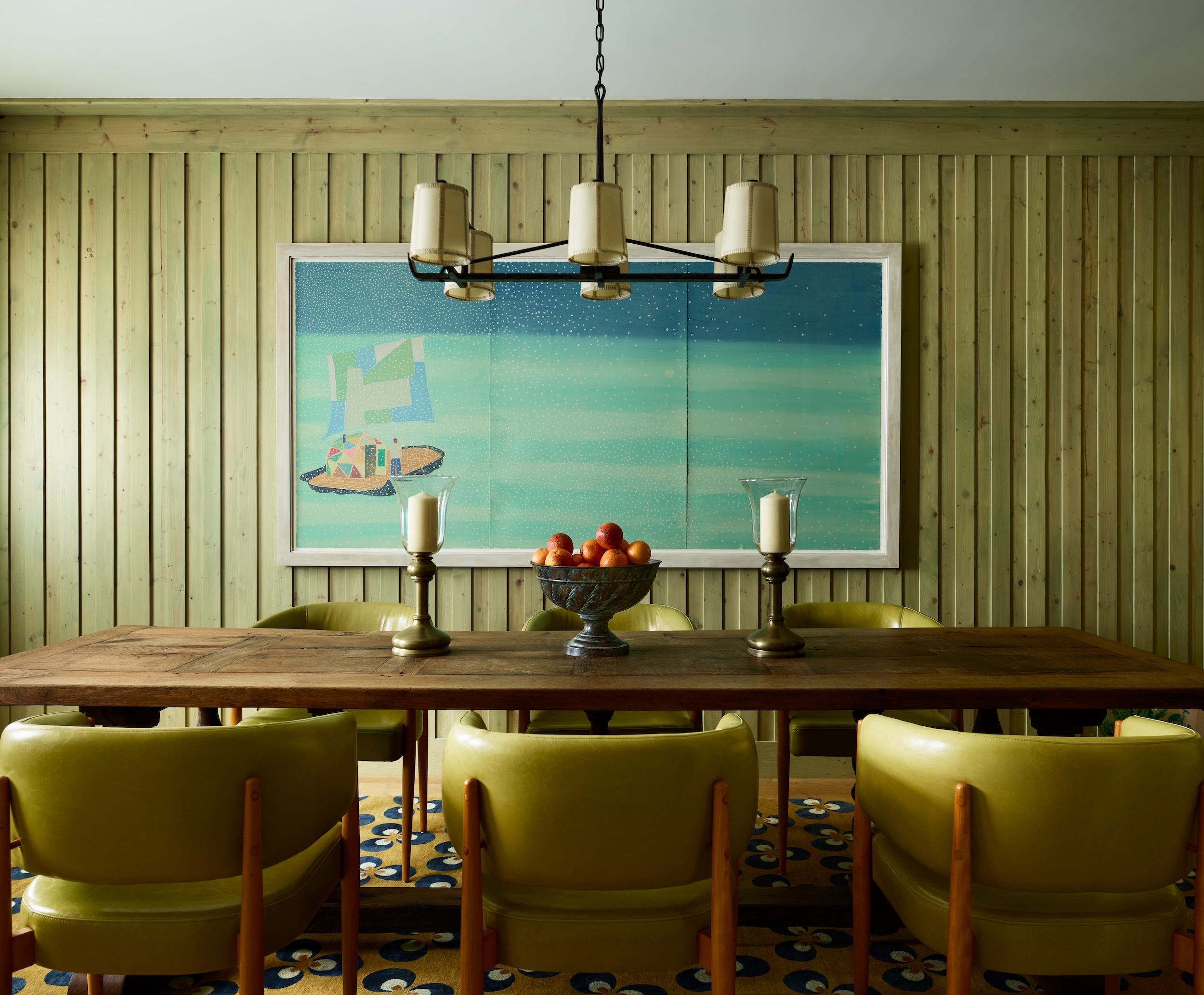 olive green interiors in Beacon Hill dining room