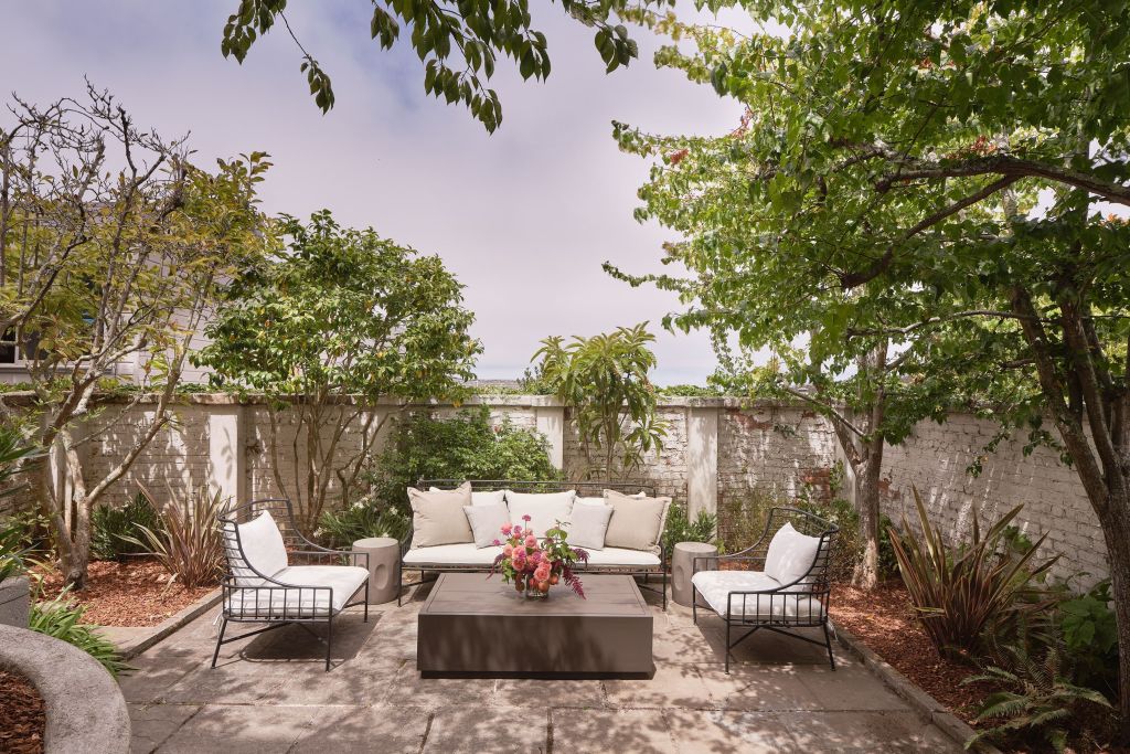 terrace garden in Presidio Heights home with trees and flowers
